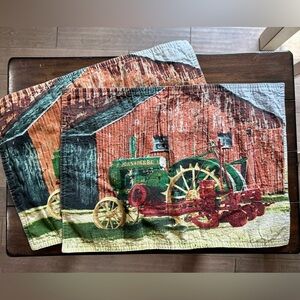 Set of Two John Deere Green and Red Tractor Placemats
